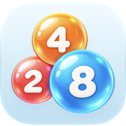 Bubbler app icon with glossy bubbles numbered 2, 4 and 8